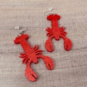 Crawfish Earrings, Good Friday Earrings, Red Glitter Earrings, Lobster Earrings